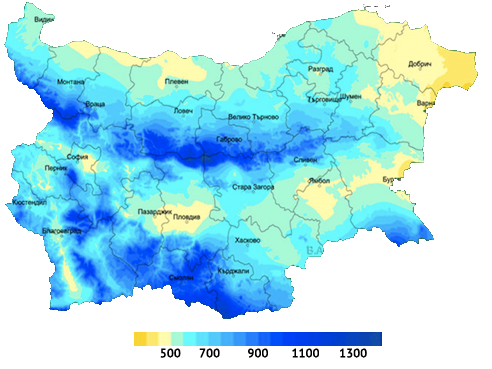 Jahresniederschläge Bulgarien
